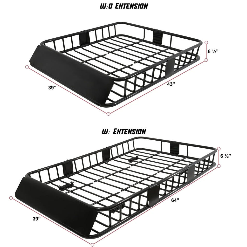 64" Extendable Steel Roof Rack Cargo Carrier Basket X905655