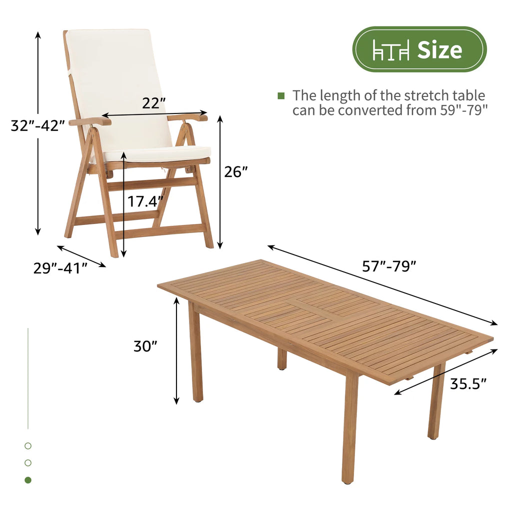7 Piece Acacia Wood Patio Dining Set X825