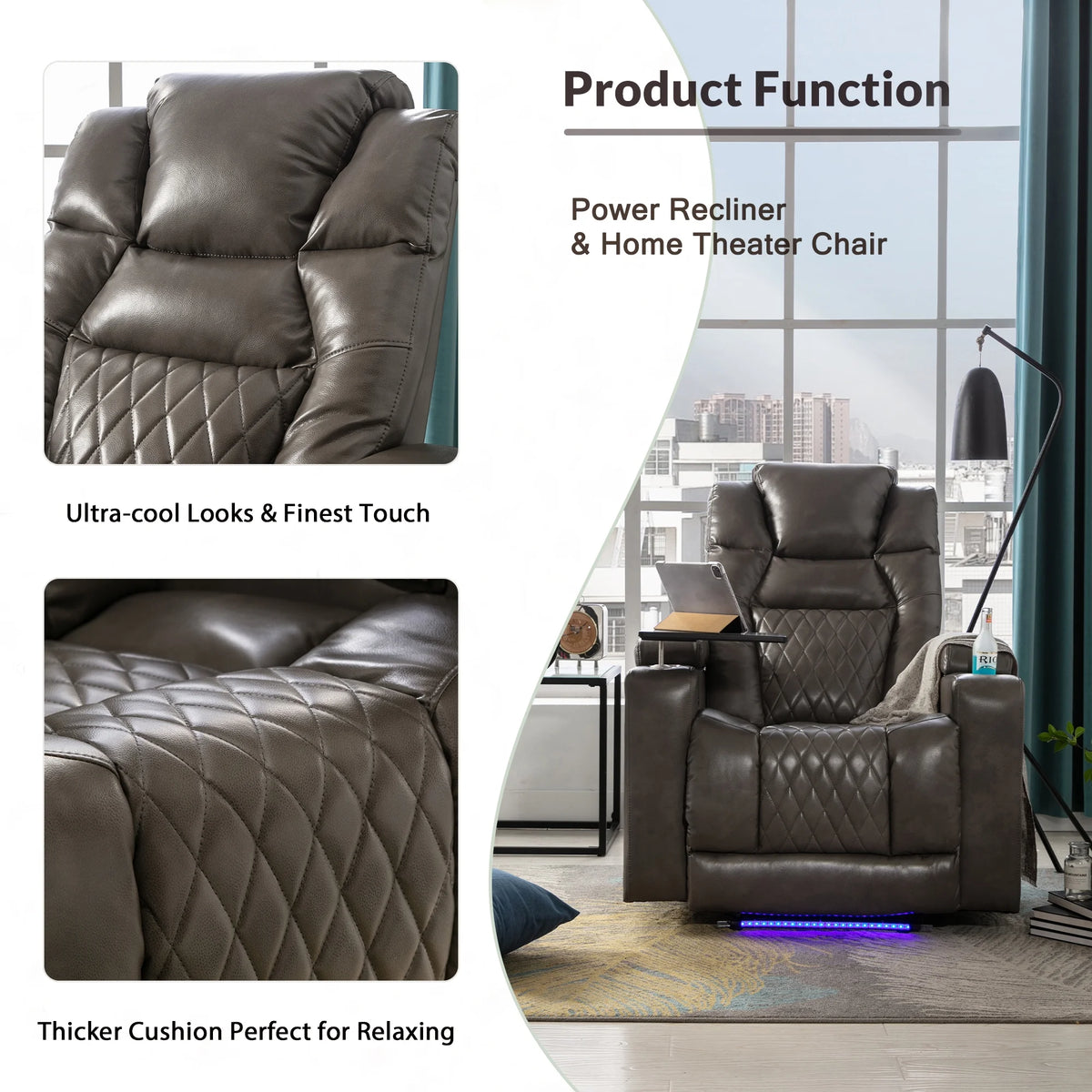 Power Motion Recliner with USB Charging Port and Hidden Arm Storage, 2 Cup Holders and 360° Swivel Tray Table Z483483