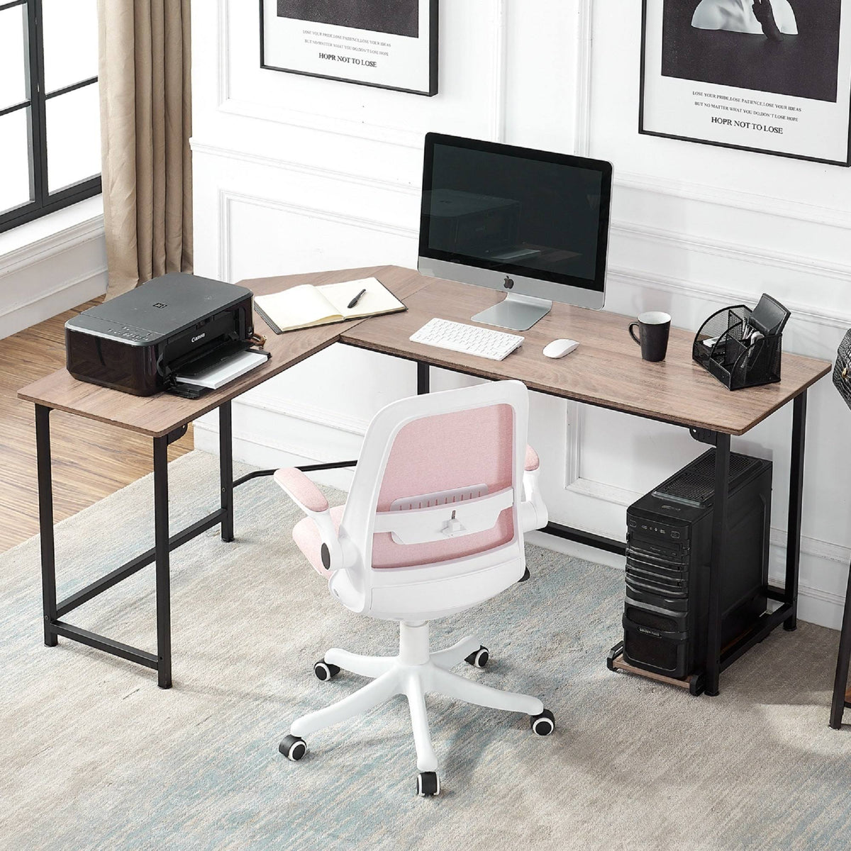 Oak L-Shaped Office Computer Desk W839