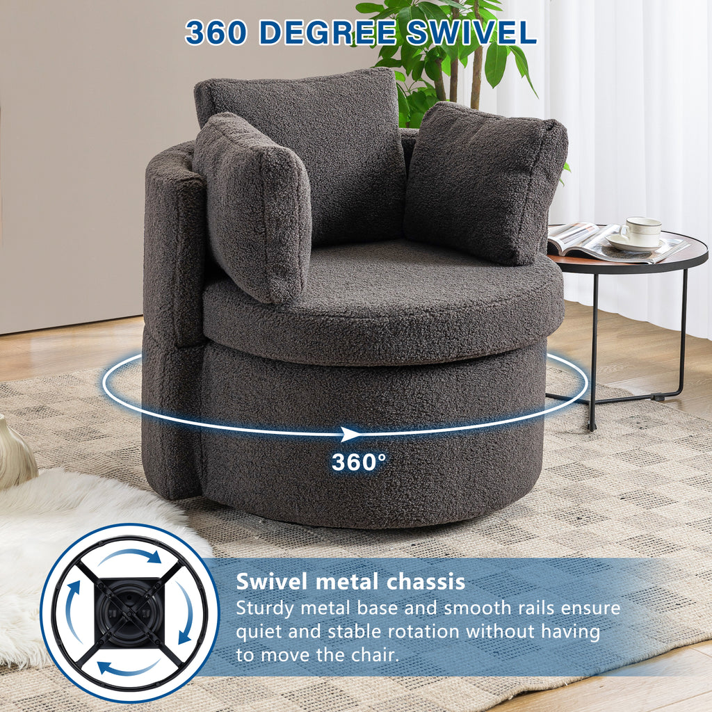 Dark Gray Teddy Velvet Swivel Accent Chair with Storage H981716