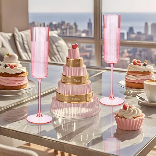 36 Pack 6oz Pink Plastic Champagne Flutes X81198
