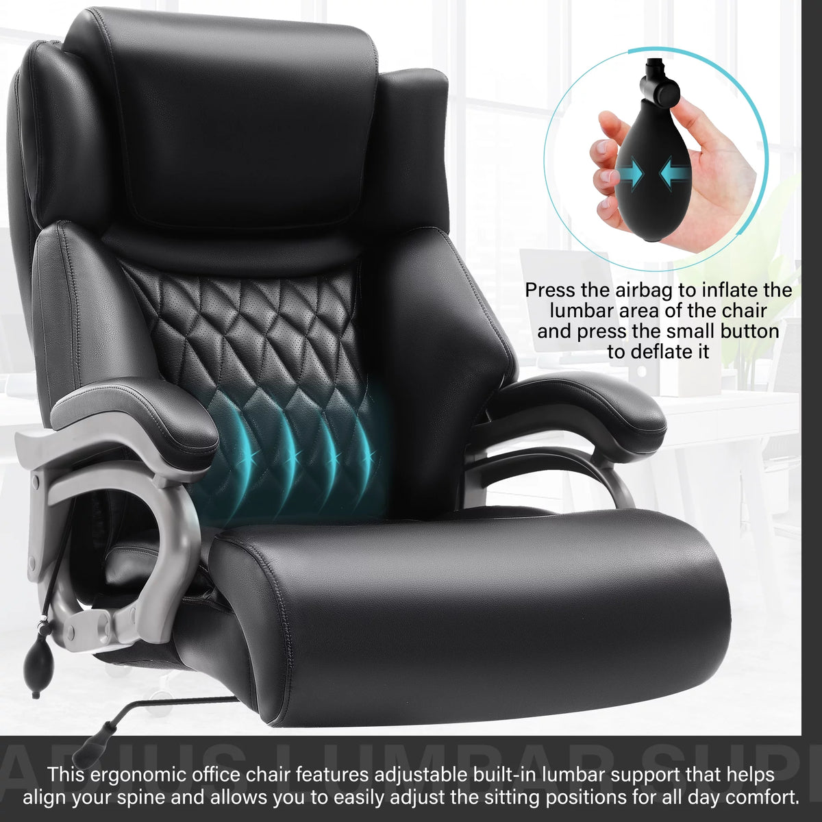 Big and Tall Ergonomic High Back Leather Office Chair 400lbs F6935
