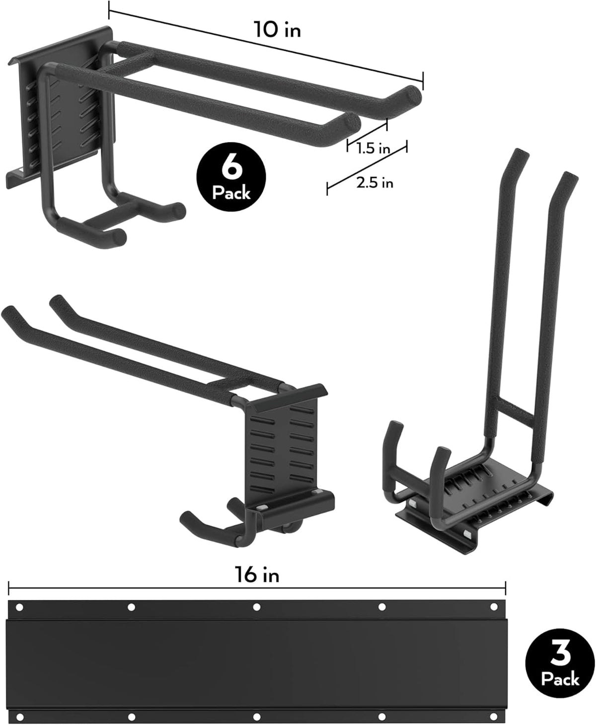 48 Inch Wall Mounted Tool Storage Rack with 6 Adjustable Hooks and 3 Rails Pack of 2 A7961