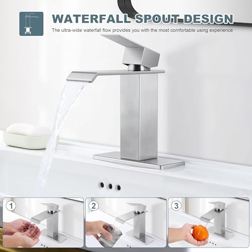 Brushed Nickel Single Handle Waterfall Bathroom Sink Faucet with Pop-up Drain L461