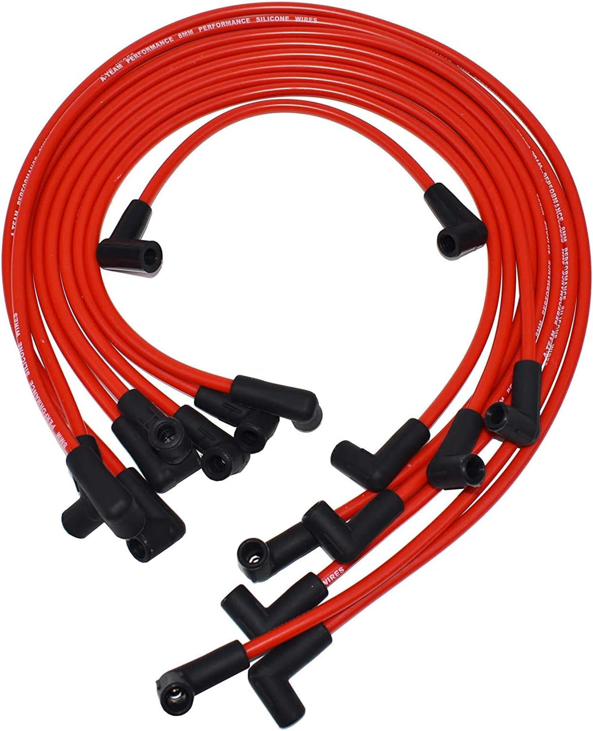 8mm Spark Plug Wires and E-Core Ignition Coil for SBC BBC GMC Chevrolet 5.7L Pickup Truck Van Camaro 305 350 Red Cap and Wires P69234