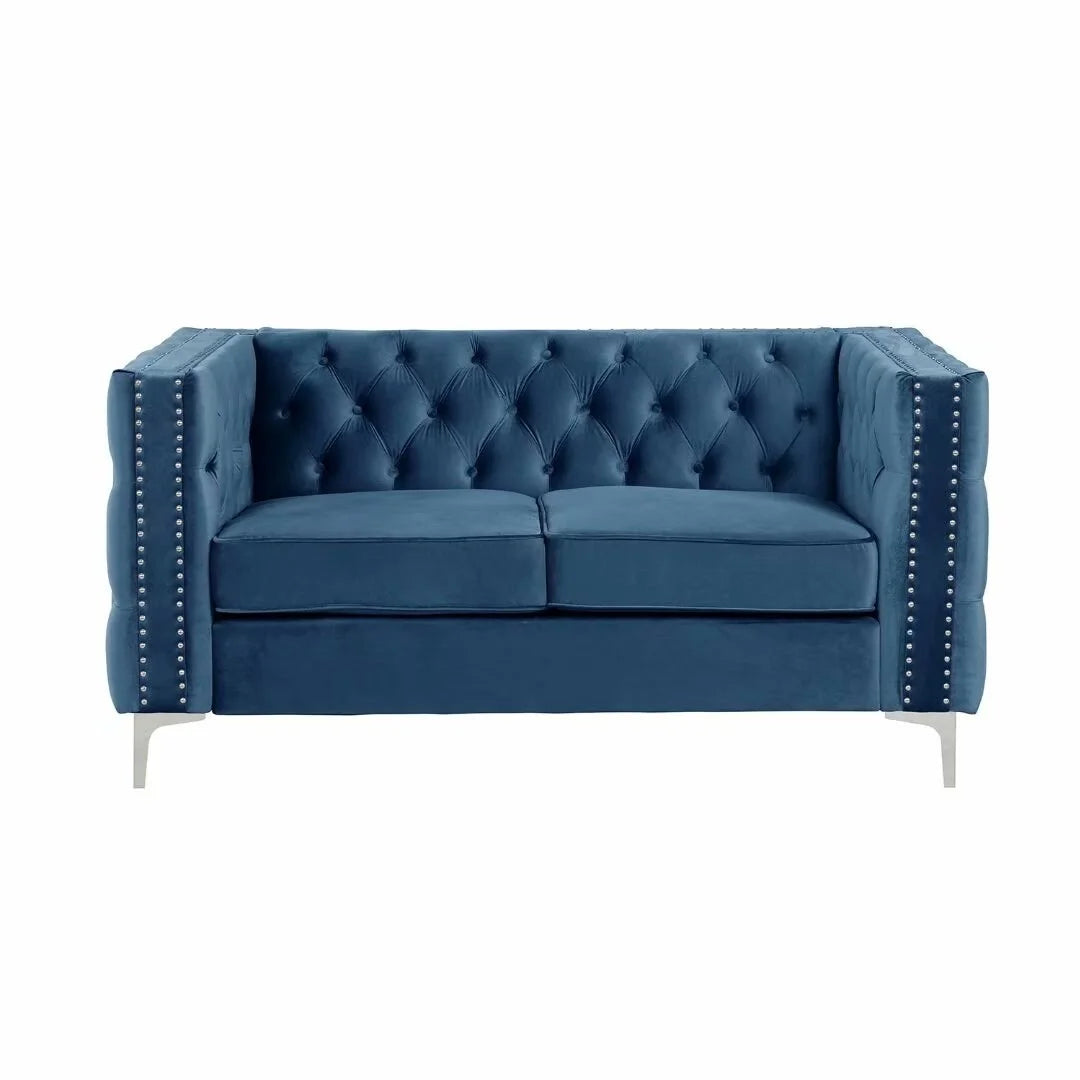 Blue Velvet Loveseat with Iron Legs U198253