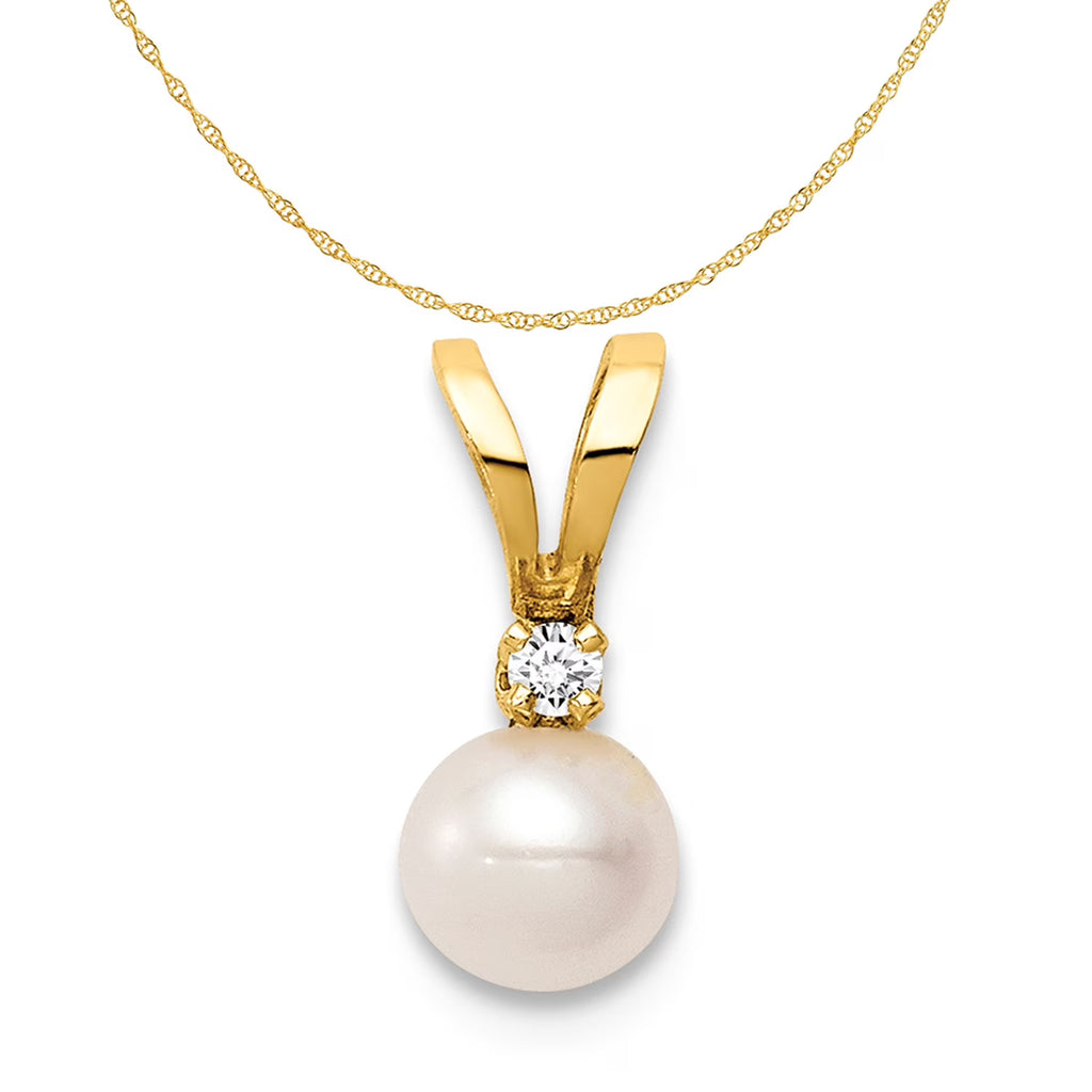 14K Yellow Gold Freshwater Cultured Pearl Pendant Necklace 16'' N3653