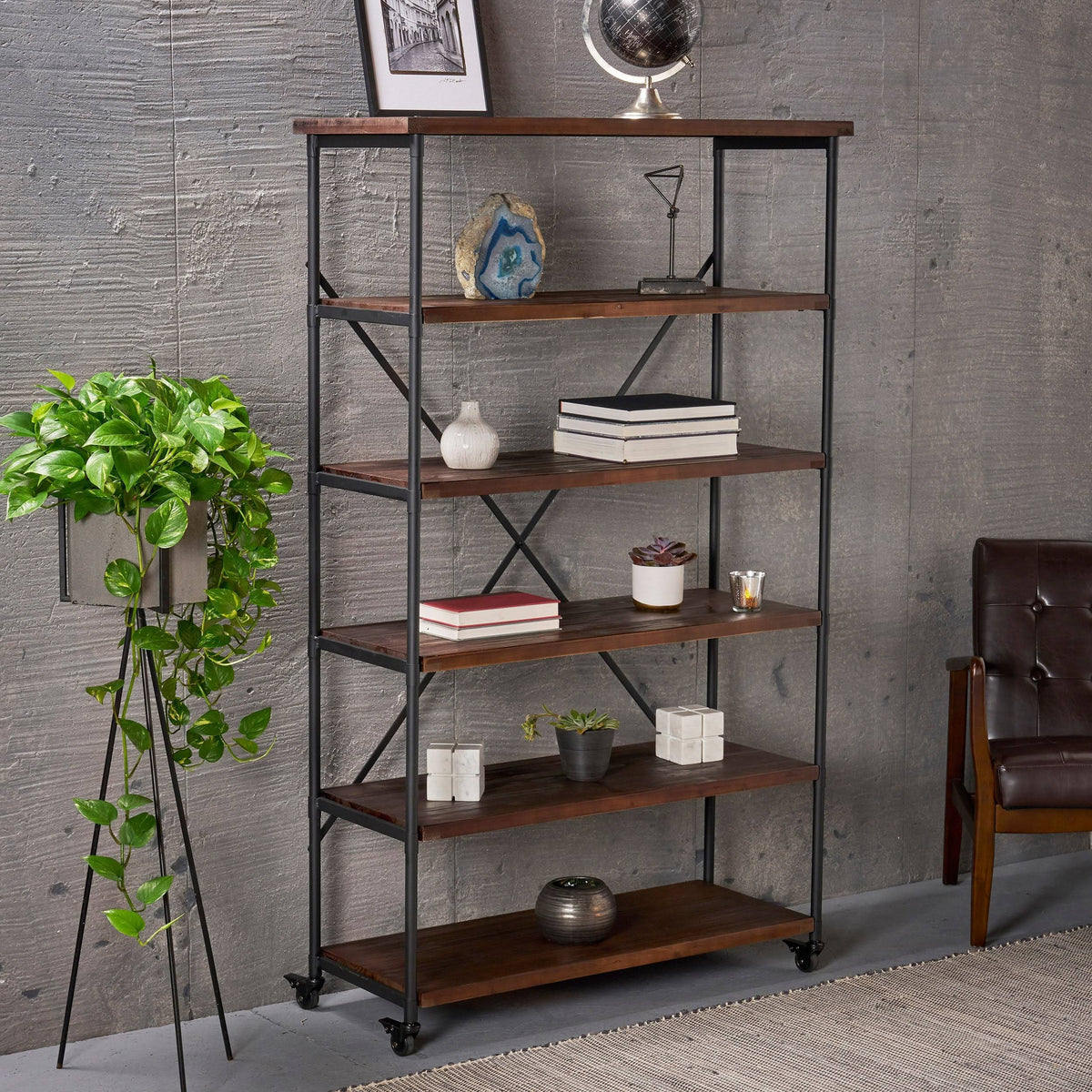 Industrial 5-Shelf Bookcase, Black Finish E6226
