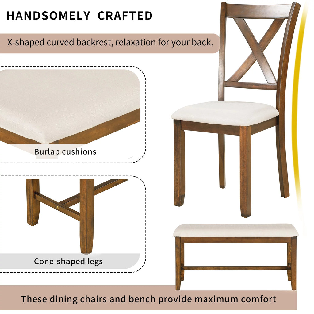 6-Piece Dining Table Set with 4 Upholstered Chairs and Bench Z405