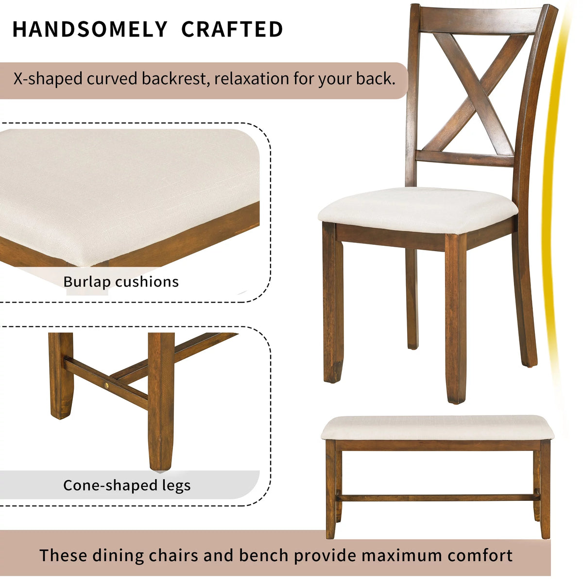 6-Piece Dining Table Set with 4 Upholstered Chairs and Bench Z405