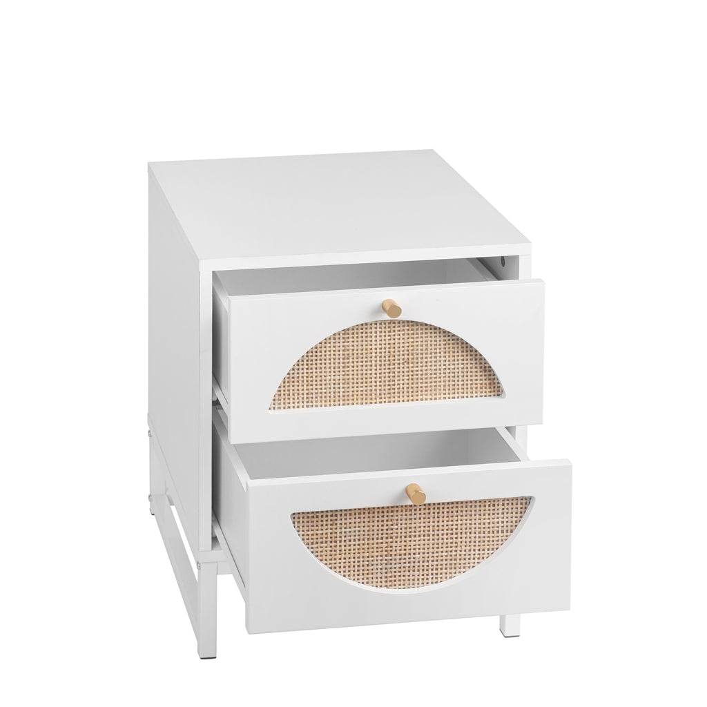 Walnut Rattan Side Table Set of 2 Q26519