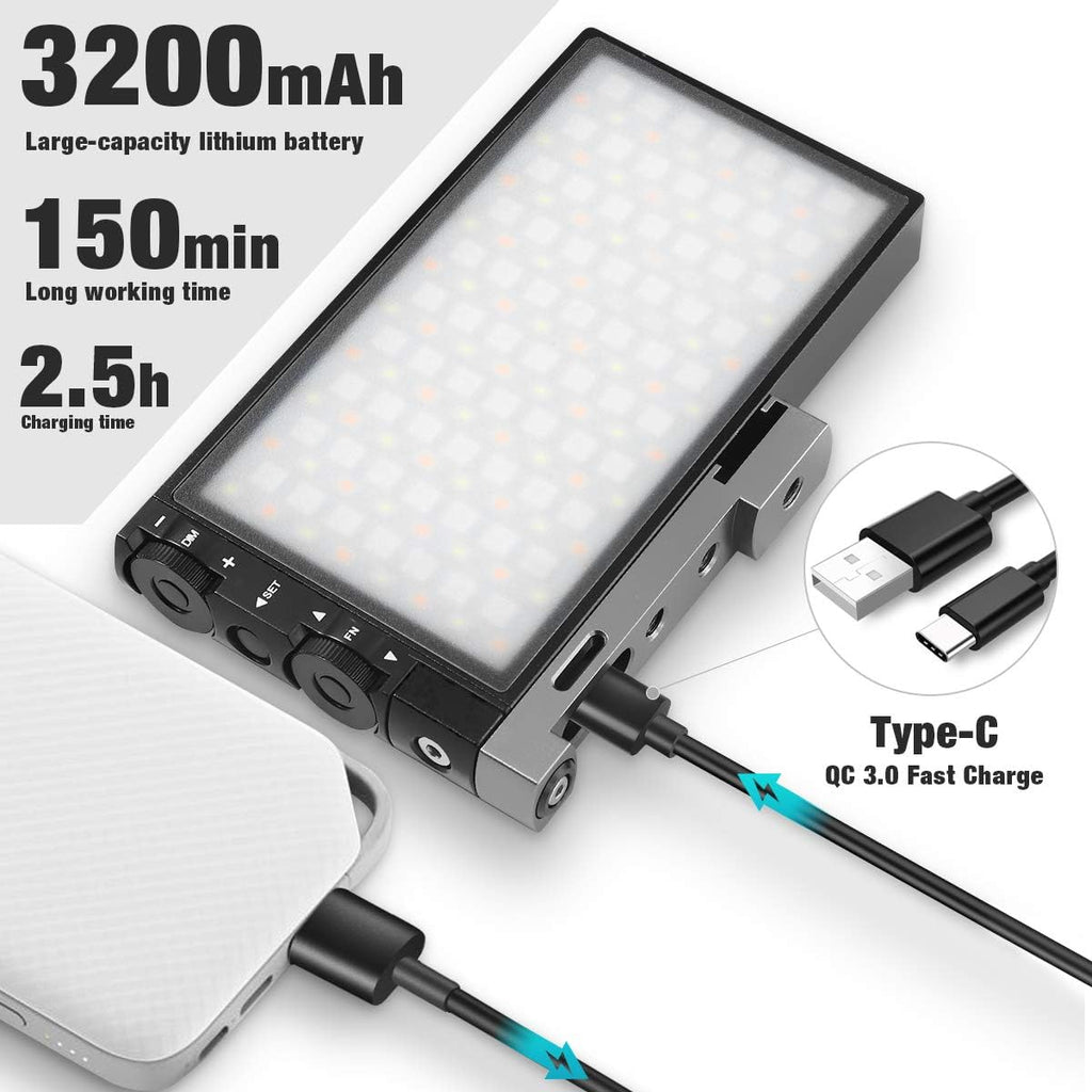 RGB Video Lighting with Portable Tripod Stand, LED Camera Light Kit, 8500K Light Panel with Aluminum Alloy Body D108