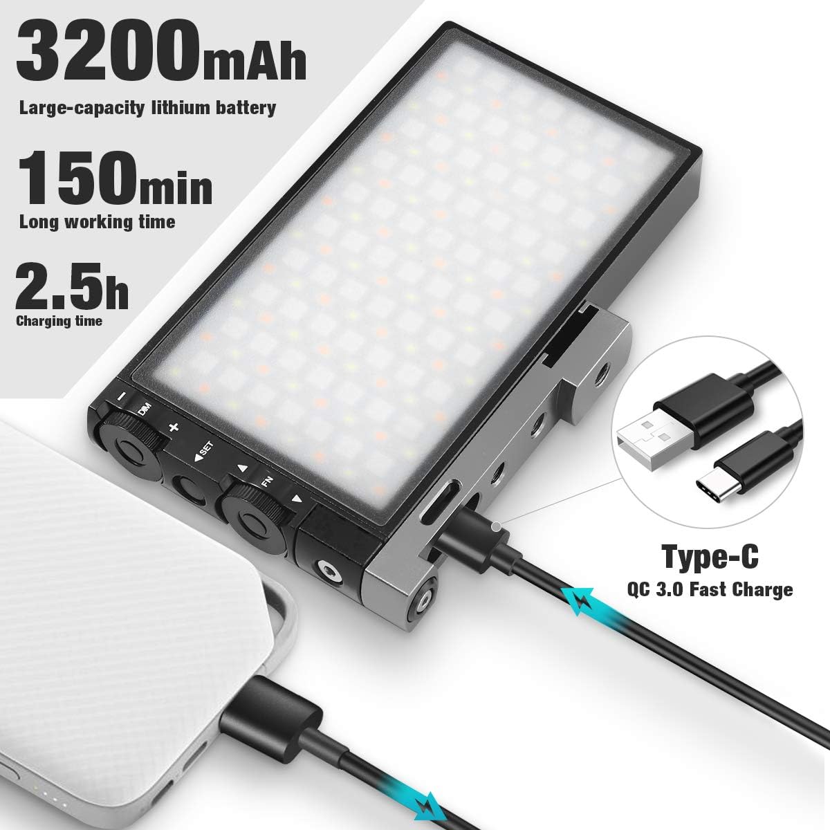 RGB Video Lighting with Portable Tripod Stand, LED Camera Light Kit, 8500K Light Panel with Aluminum Alloy Body D108