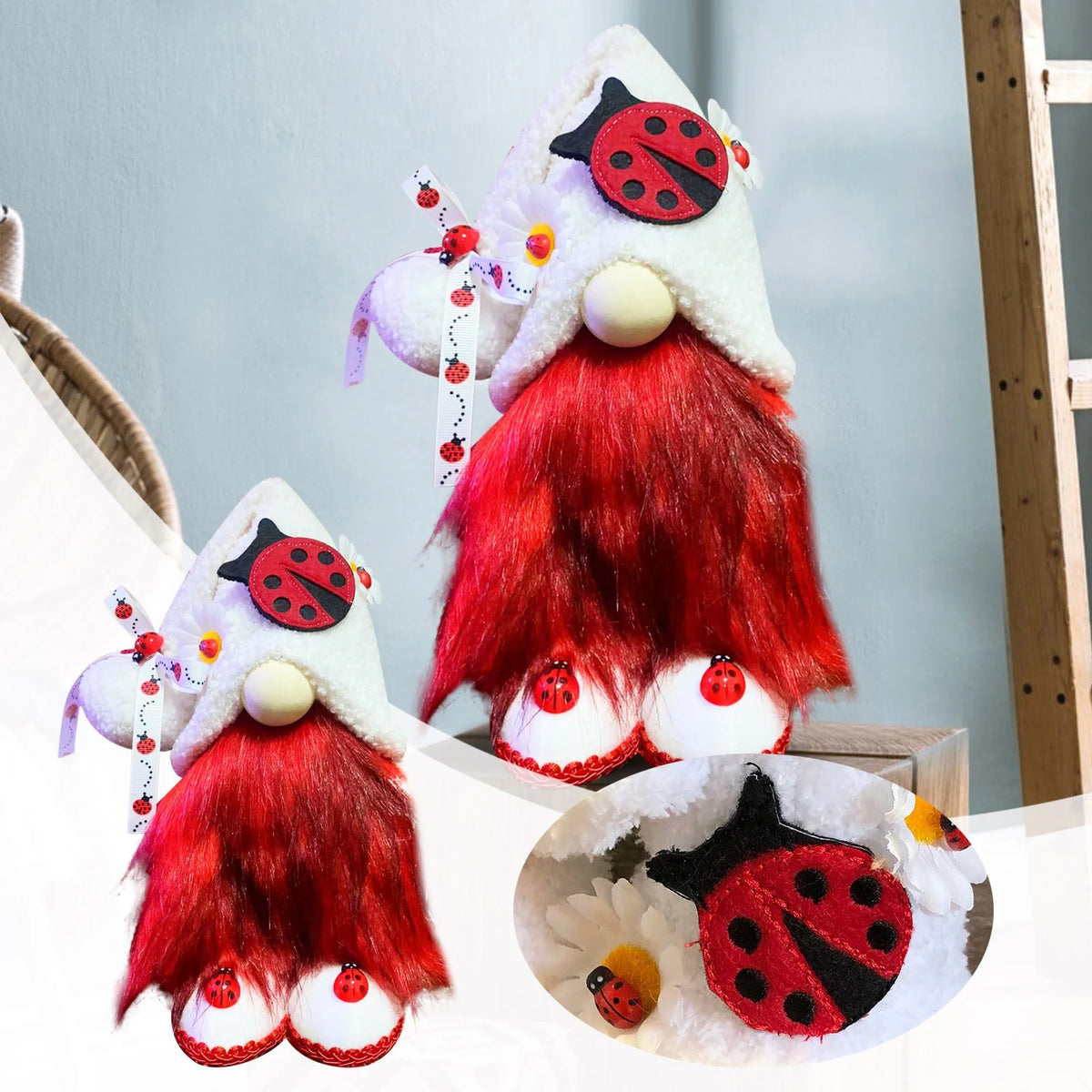 Ladybugs Daisy Gnome Holiday Ornament Doll Decorations M4349