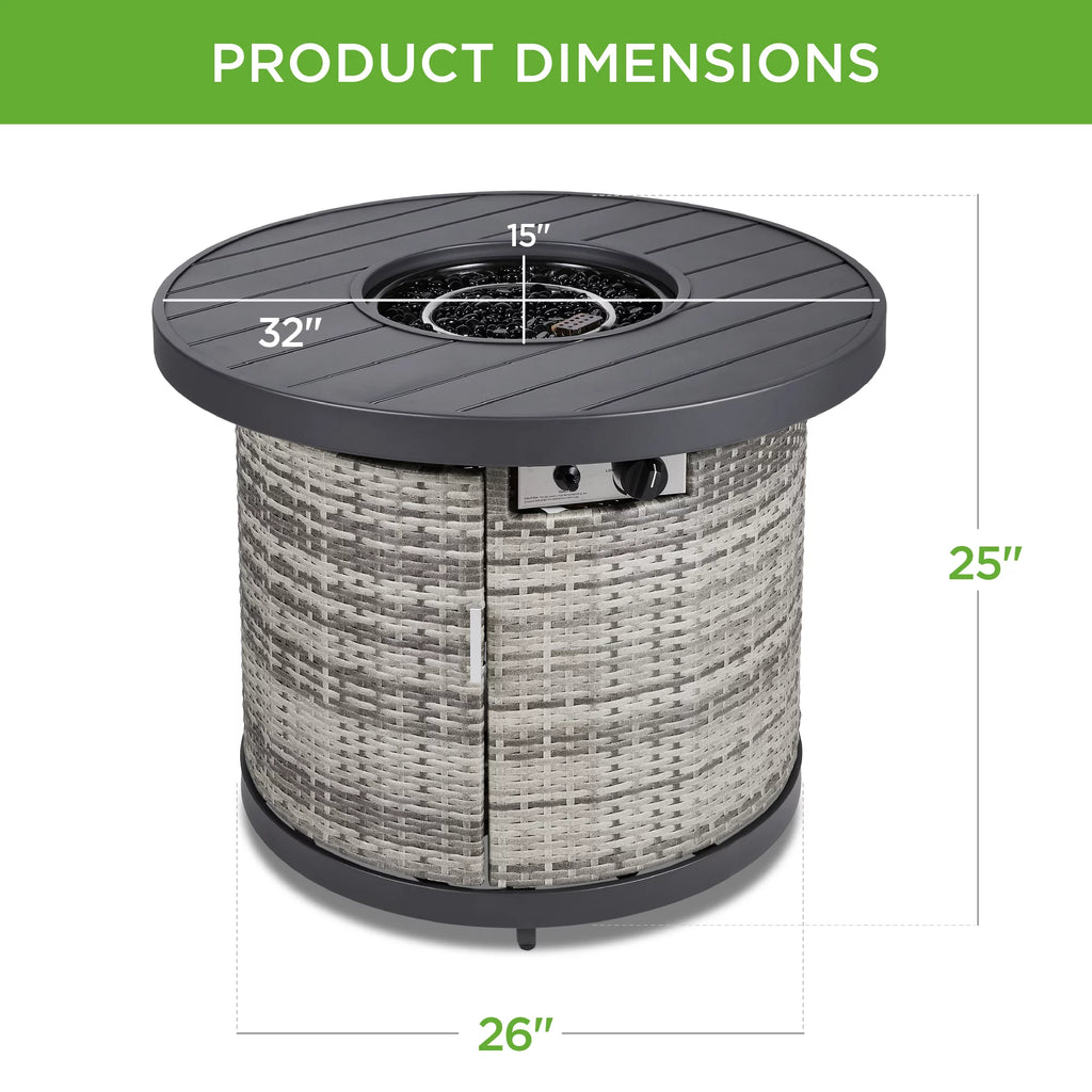 32in Round Gas Fire Pit Table Brown S285