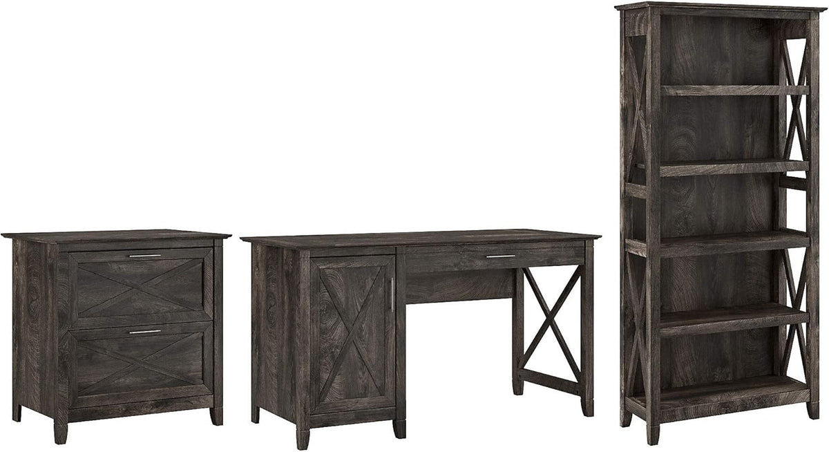 54W Computer Desk with 2 Drawer Lateral File Cabinet and 5 Shelf Bookcase M73970