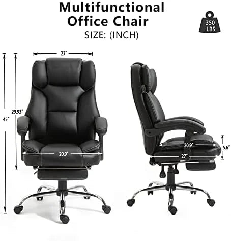 Black PU Leather Reclining Office Chair with Footrest Z3936