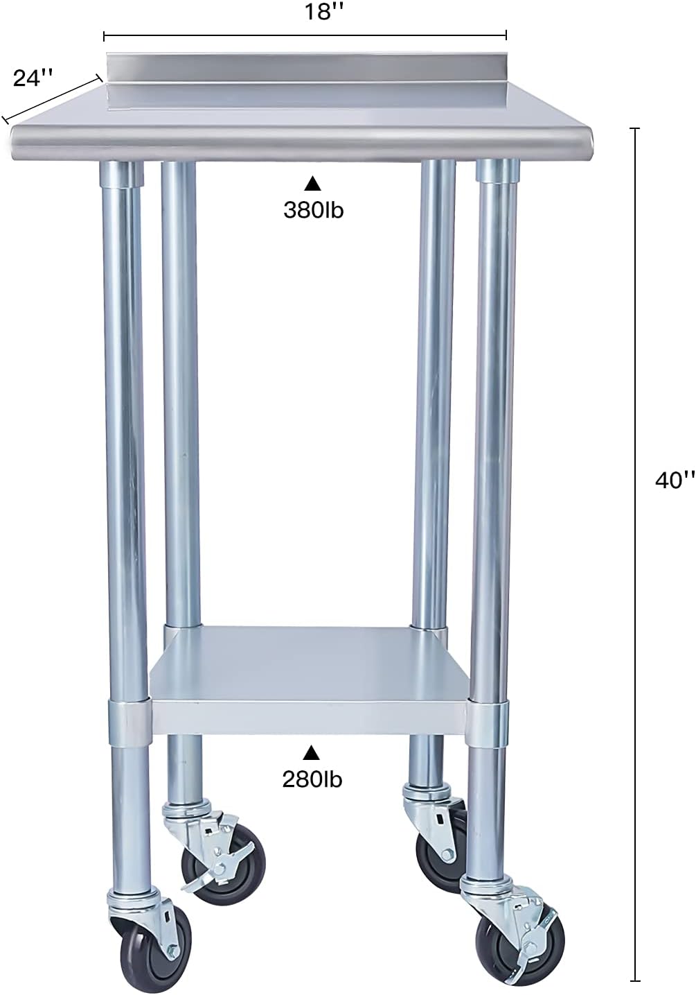Stainless Steel 24 x 18 Inches Worktable with Backsplash S7602