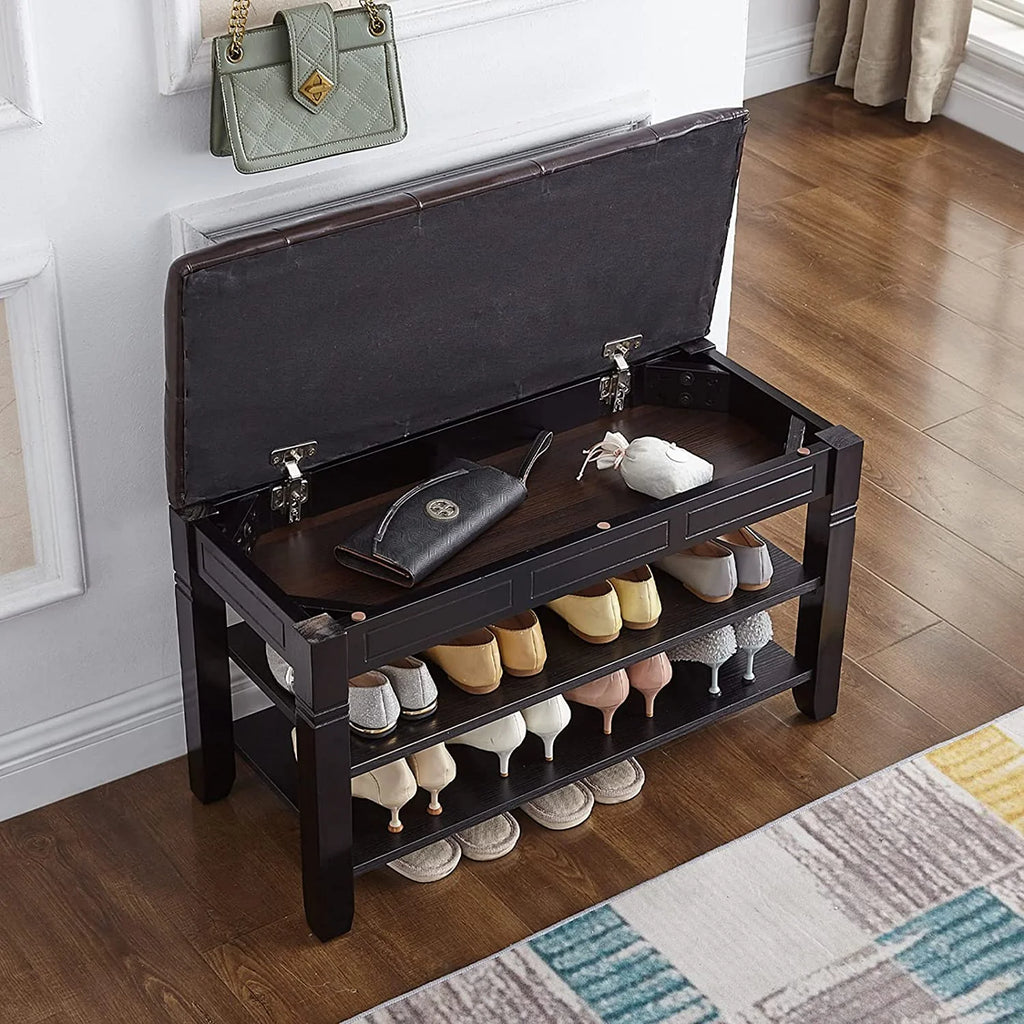 Black Shoe Storage Bench with Cushion H976