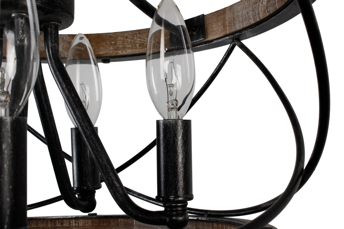 5-Light Rustic Pendant Light Adjustable Height Distressed Wood Caged Chandelier Q160444