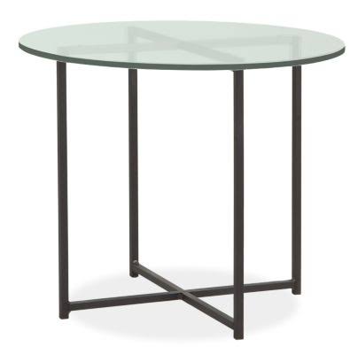 Modern Classic Round End Table with Recycled Natural Steel and Satin Etched Tempered Glass Top P8631