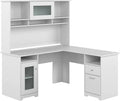60W L Shaped Computer Desk with Hutch White V7204