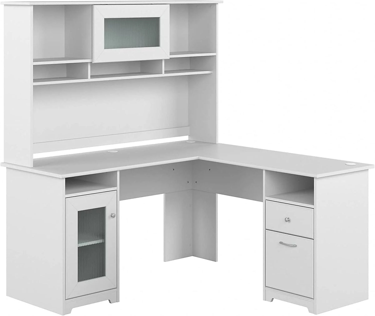 60W L Shaped Computer Desk with Hutch White V7204