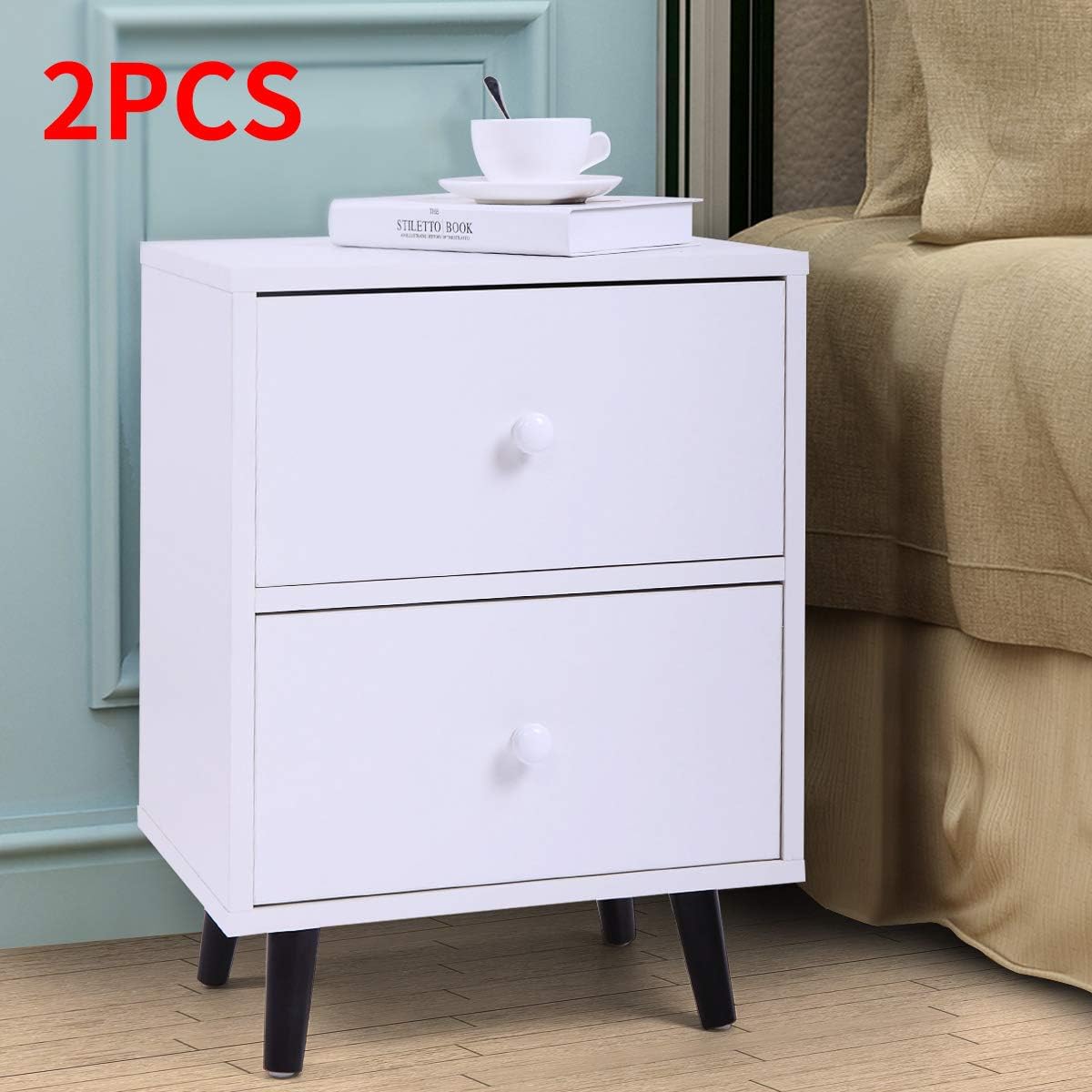 White 2 Drawer Wood Nightstand X695