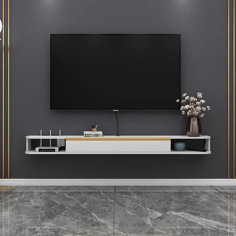 47.24 in Dark Gray Wall Mounted Wood TV Shelf with 3 Doors V694085