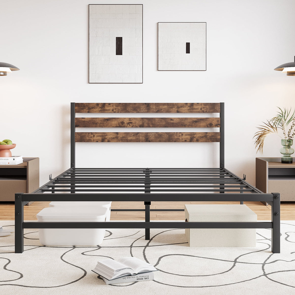 Queen Size Platform Bed Frame with Wood Headboard P583