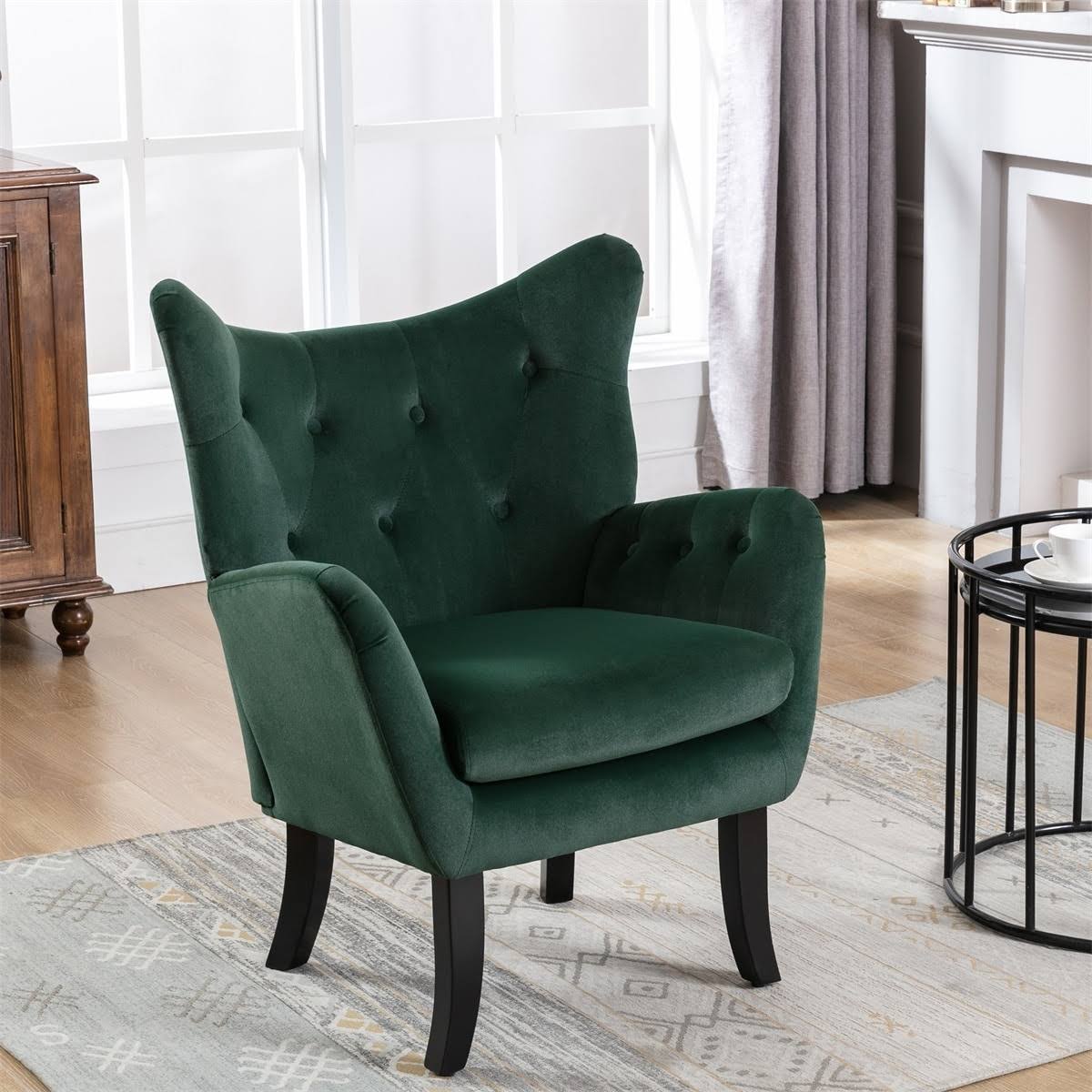 Beige Velvet Tufted Wingback Accent Chair T8705