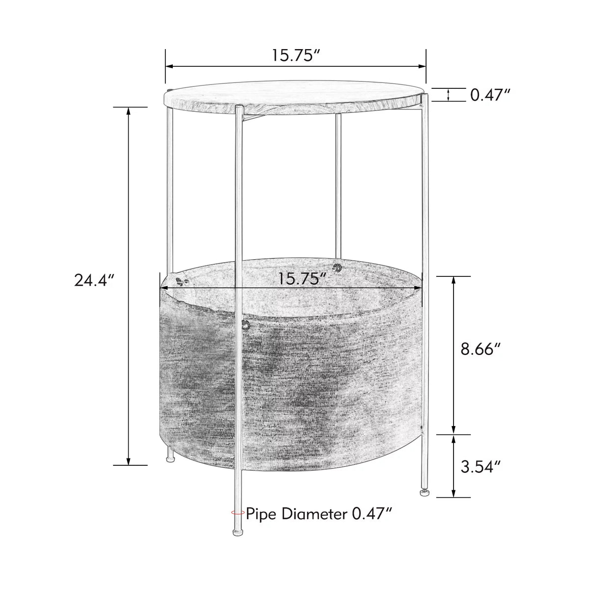 Round Wood Bedside Table with Storage Basket J496
