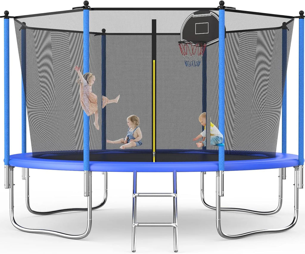 10FT Round Trampoline with Basketball Hoop and Safety Enclosure P31641
