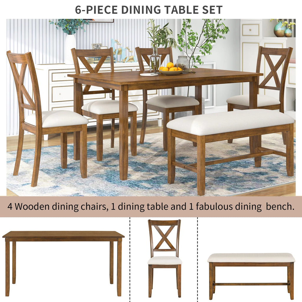 6-Piece Dining Table Set with 4 Upholstered Chairs and Bench Z405