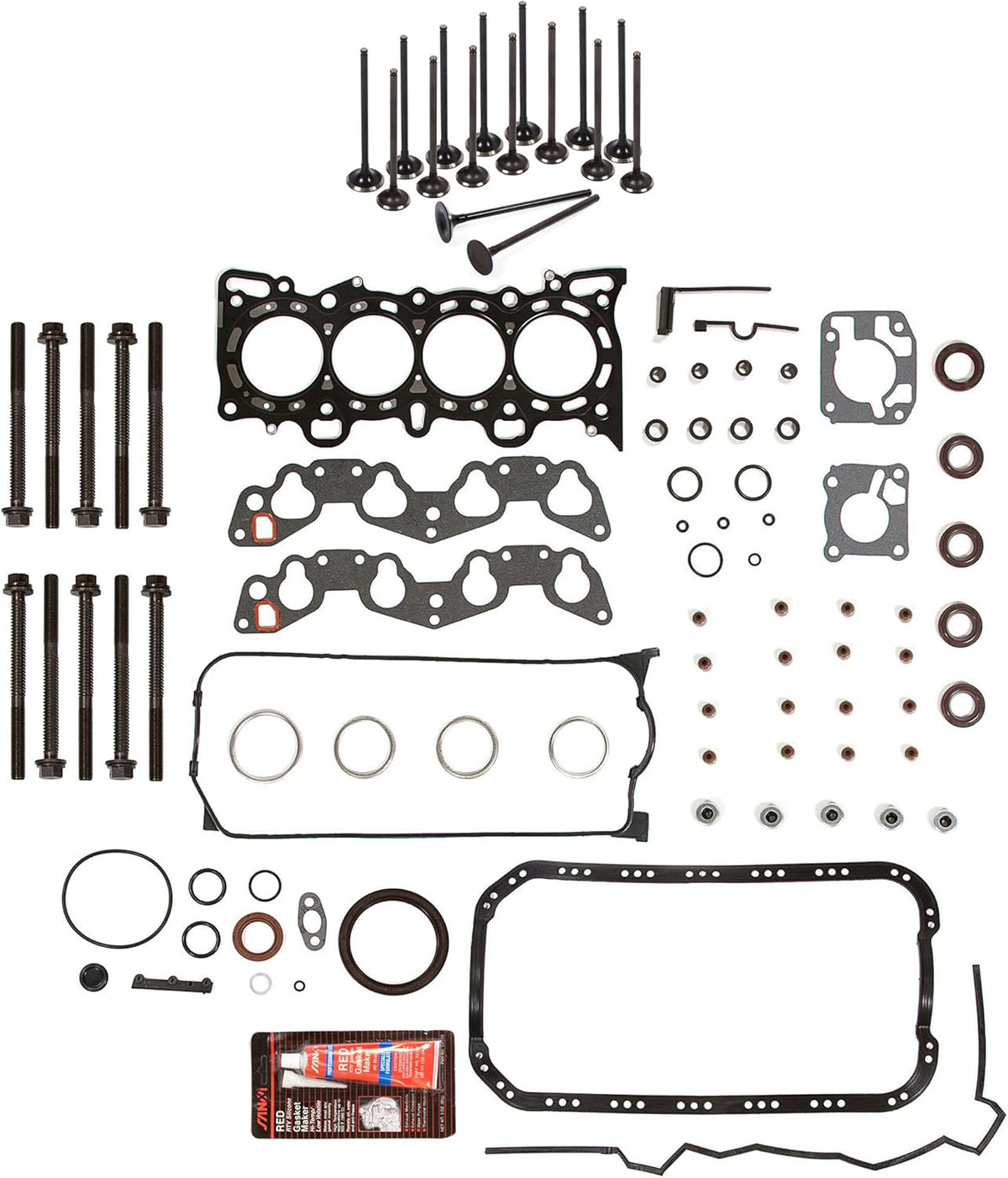 Full Gasket Set Head Bolts Intake Exhaust Valves for 92-95 Honda Civic VTEC 1.6 SOHC D16Z6 X92517