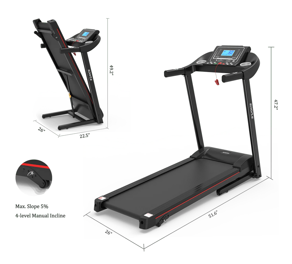 Foldable Treadmill 5 LCD Screen 250 lb Capacity with Bluetooth Y158