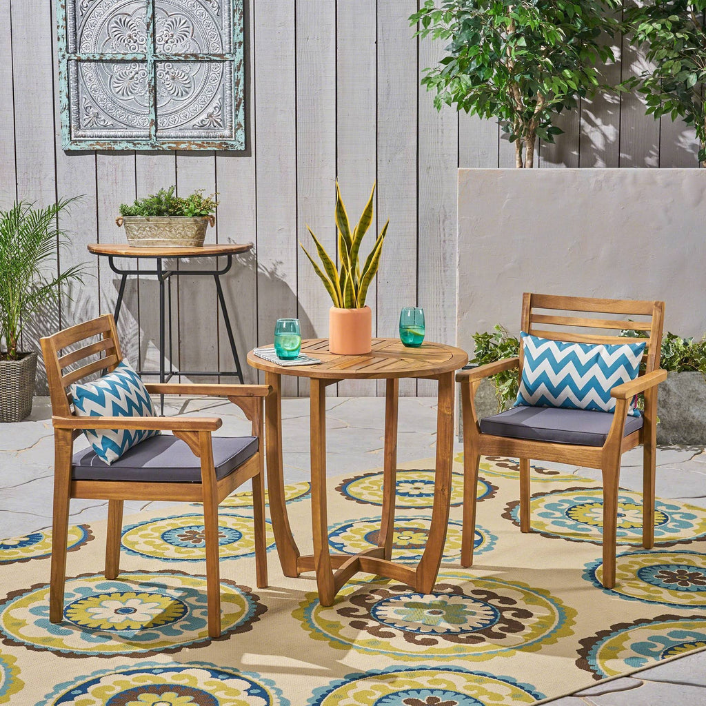 Teak Finish Round Acacia Wood Bistro Set Y4174