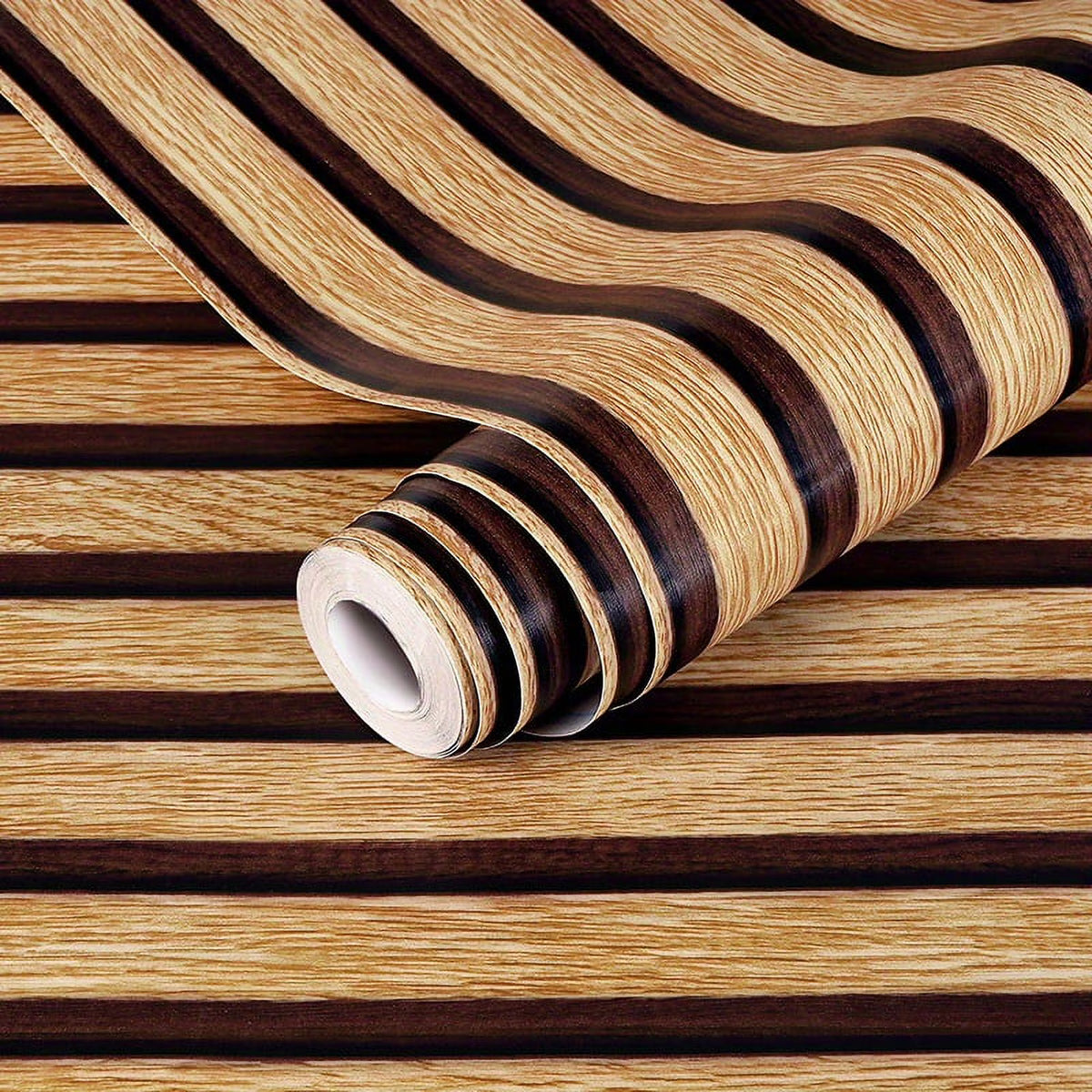 Glossy Light Brown Wood Grain Stripe Wallpaper V148