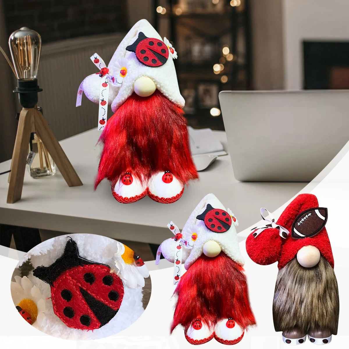 Ladybugs Daisy Gnome Holiday Ornament Doll Decorations M4349