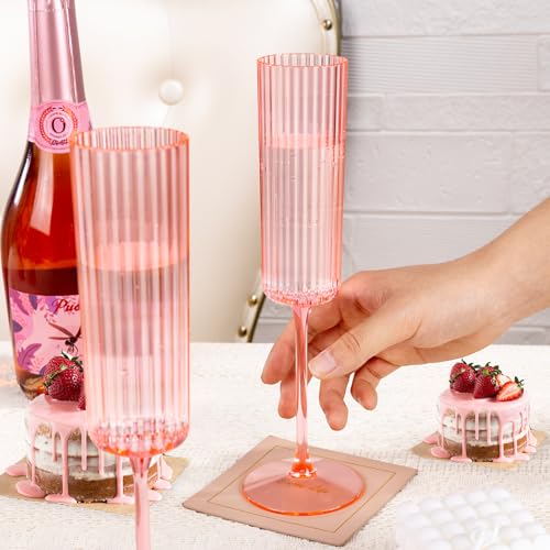 36 Pack 6oz Pink Plastic Champagne Flutes X81198