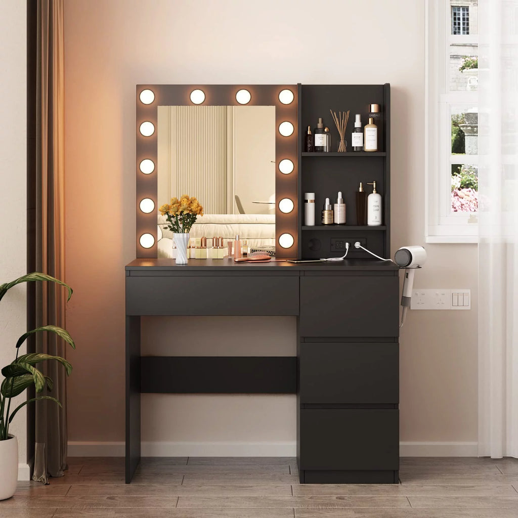 Black 4 Drawer Makeup Vanity Table L746