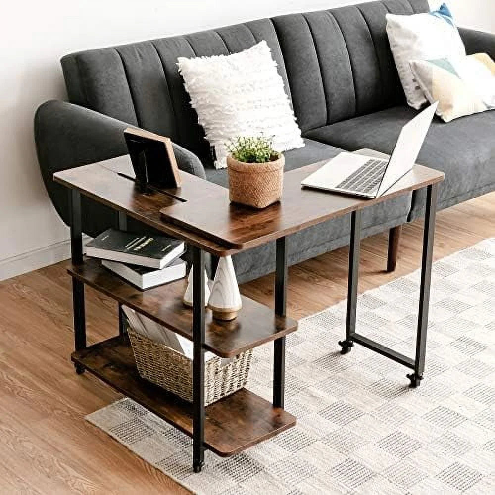 L-Shaped Corner Desk with 2-Tier Mobile End Table V92827