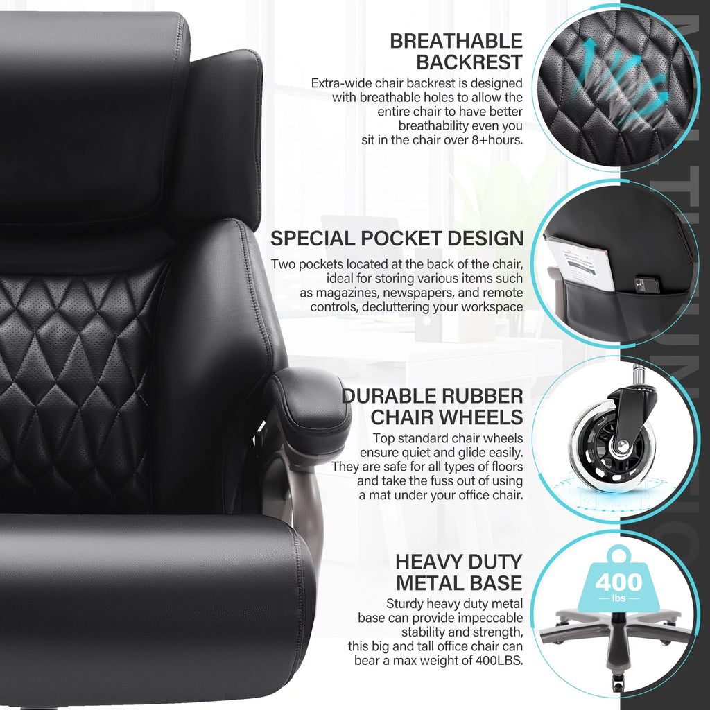 Big and Tall Ergonomic High Back Leather Office Chair 400lbs F6935