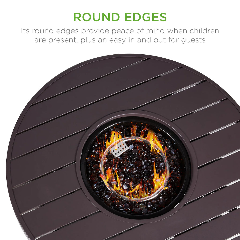 32in Round Gas Fire Pit Table Brown S285