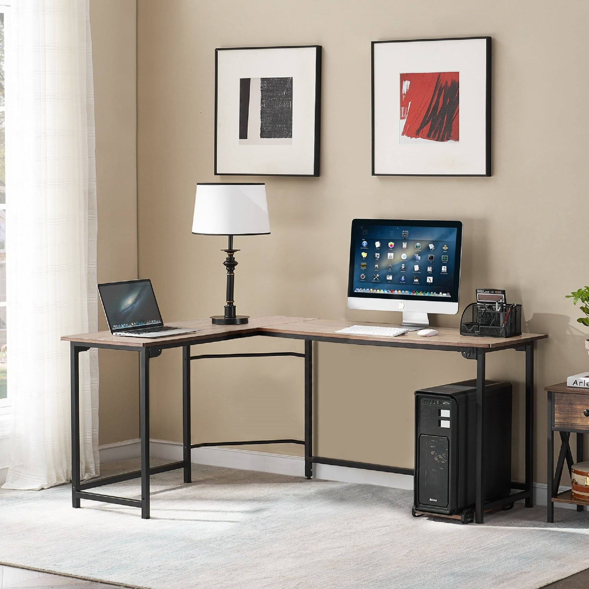 Oak L-Shaped Office Computer Desk W839