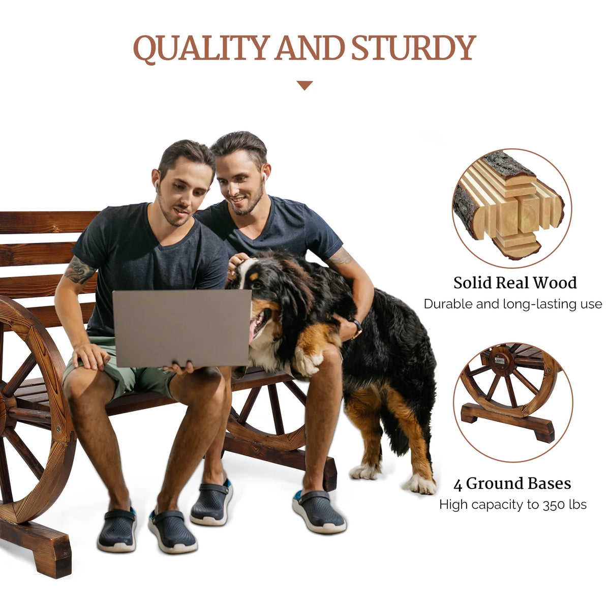 Rustic Wooden Wagon Wheel Bench B917