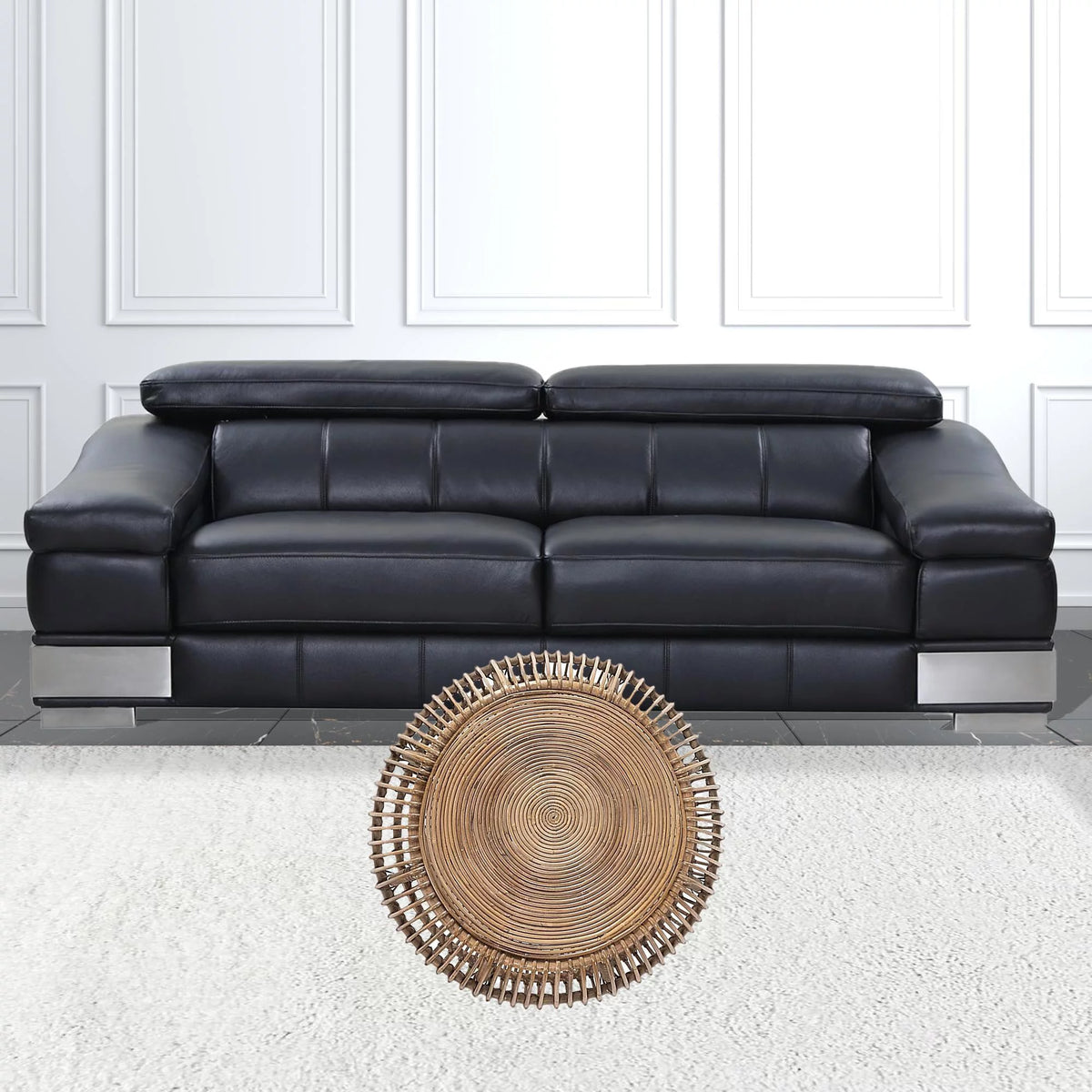 Natural Rattan Round Distressed Coffee Table B6223