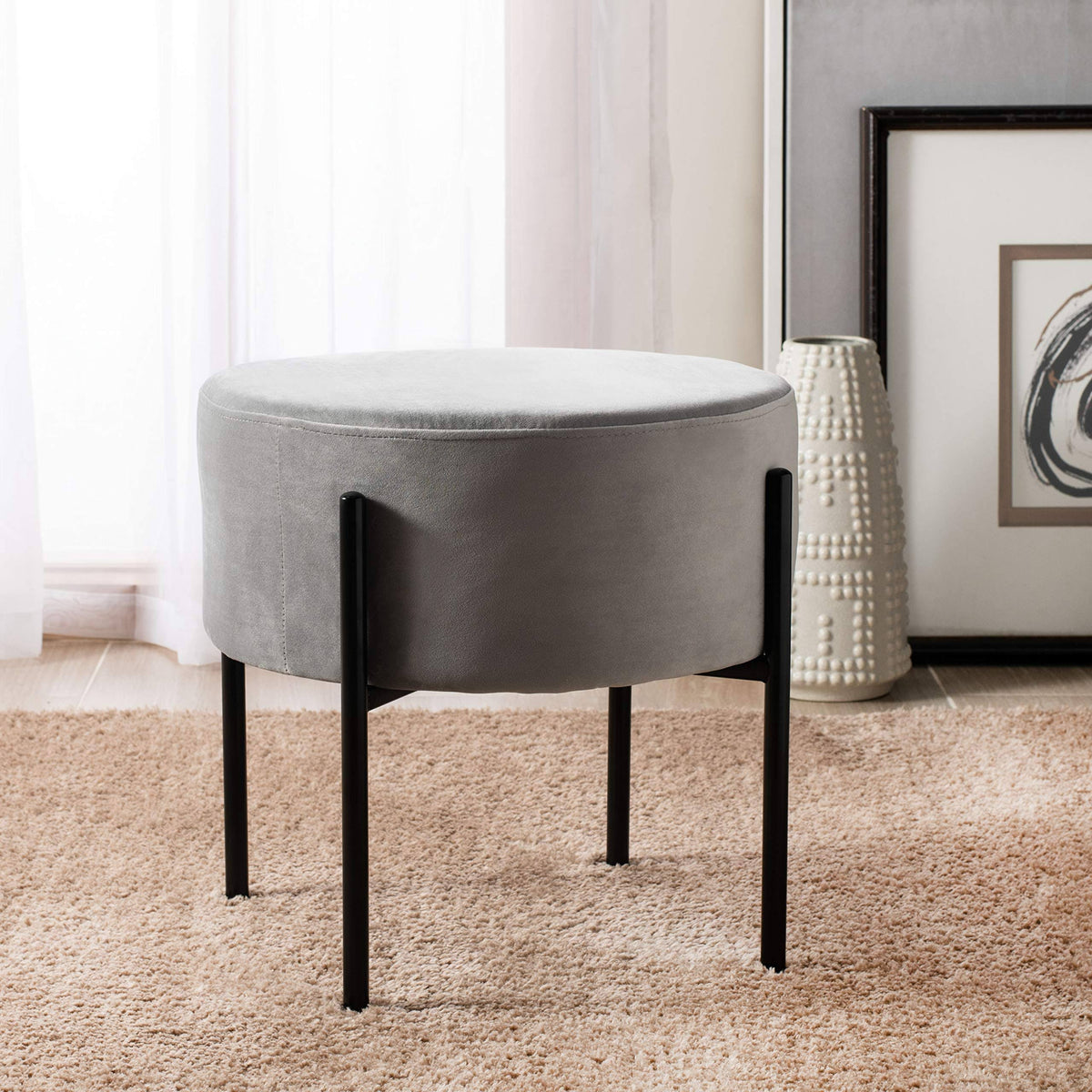 Round Ottoman Grey / Black X596