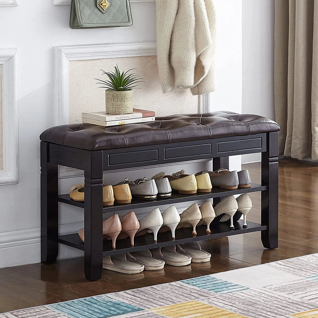 Black Shoe Storage Bench with Cushion H976